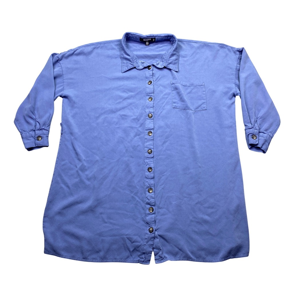 Missguided Plus Blue‎ Viscose Button Down Shirt Dress Size US 12 Boho Preppy